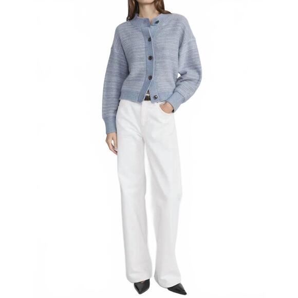 NEW FRAME jacquard femme cardigan in sky blue multi